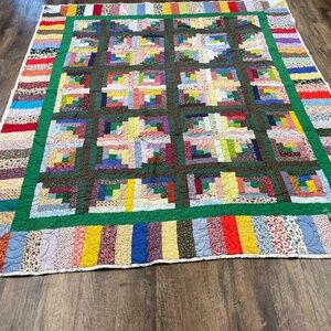 Handmade Log Cabin pattern block King Quilt